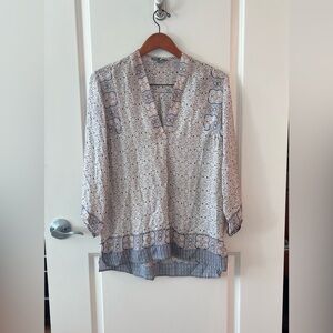 Vince Silk V-Neck Tunic Geometric Boho Size 4